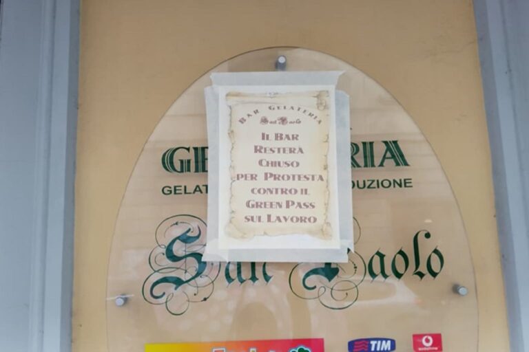 Pistoia, bar “chiuso per protesta contro il Green pass sul lavoro”