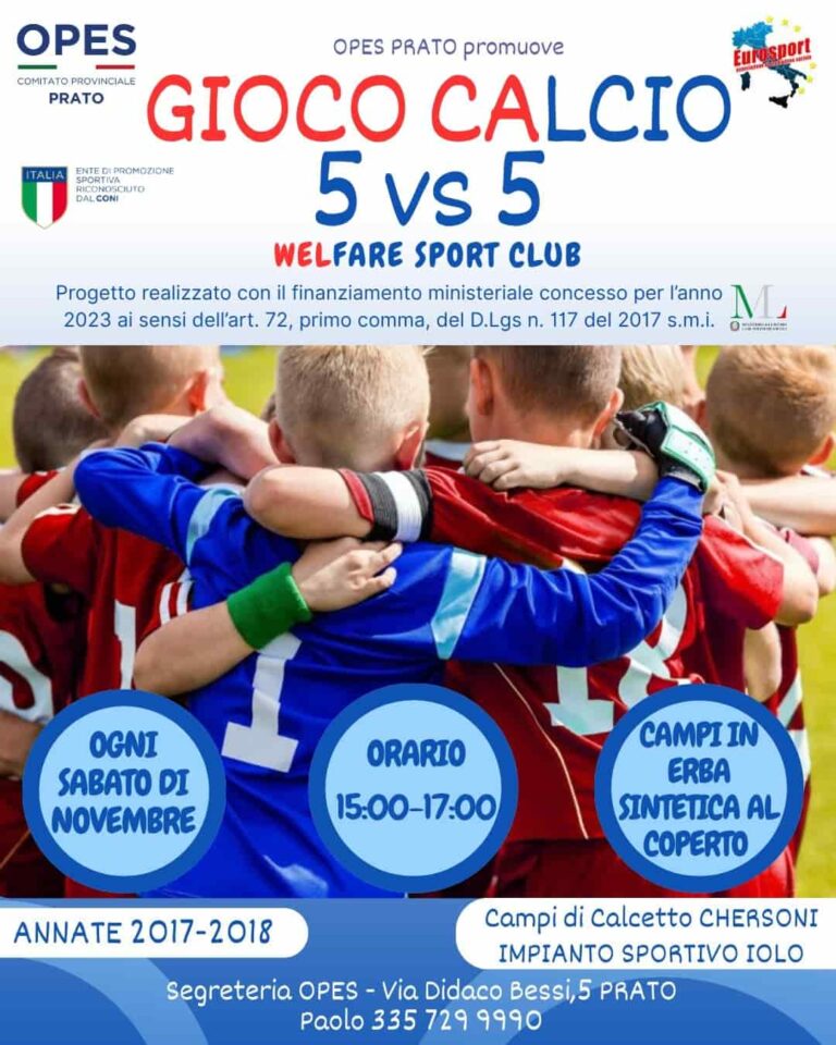 Tutti in campo senza pensare al risultato: l’Opes Prato promuove ‘Gioco-Calcio 5 contro 5’