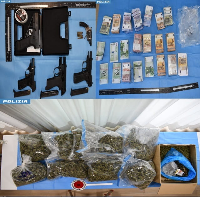 Armi clandestine, droga e denaro contante, la Polizia arresta due persone