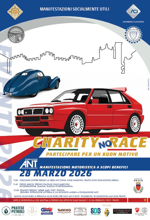 Aci Prato e Ruote Classiche Club Prato insieme per la solidarietà. Prove motoristiche e pranzo sociale per sostenere la Fondazione Ant