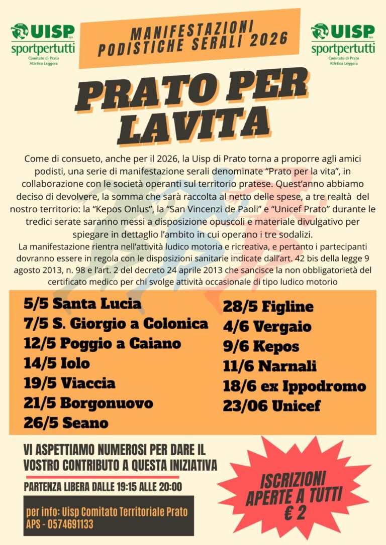 ‘Prato per la vita’, tornano le corse podistiche serali Uisp: tredici tappe tra sport e solidarietà