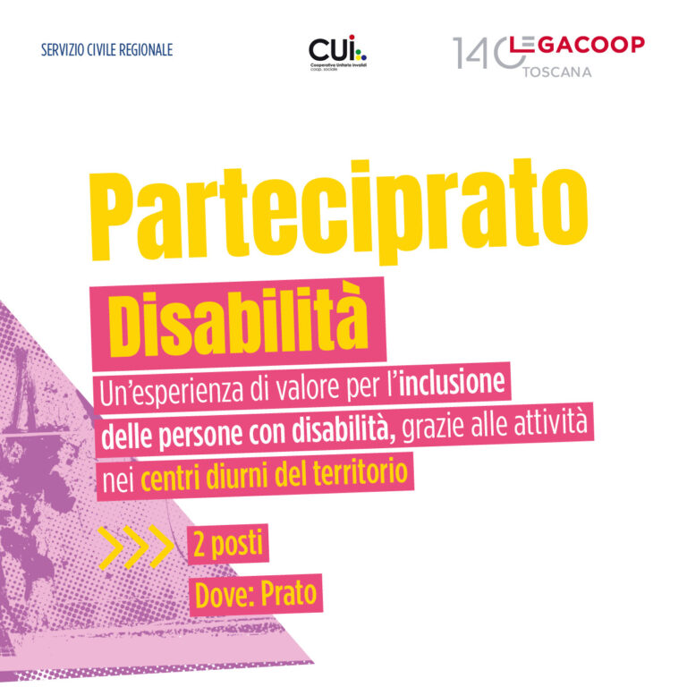Servizio civile regionale, due posti a disposizione alla Cooperativa Cui nell’ambito del progetto ‘ParteciPrato’