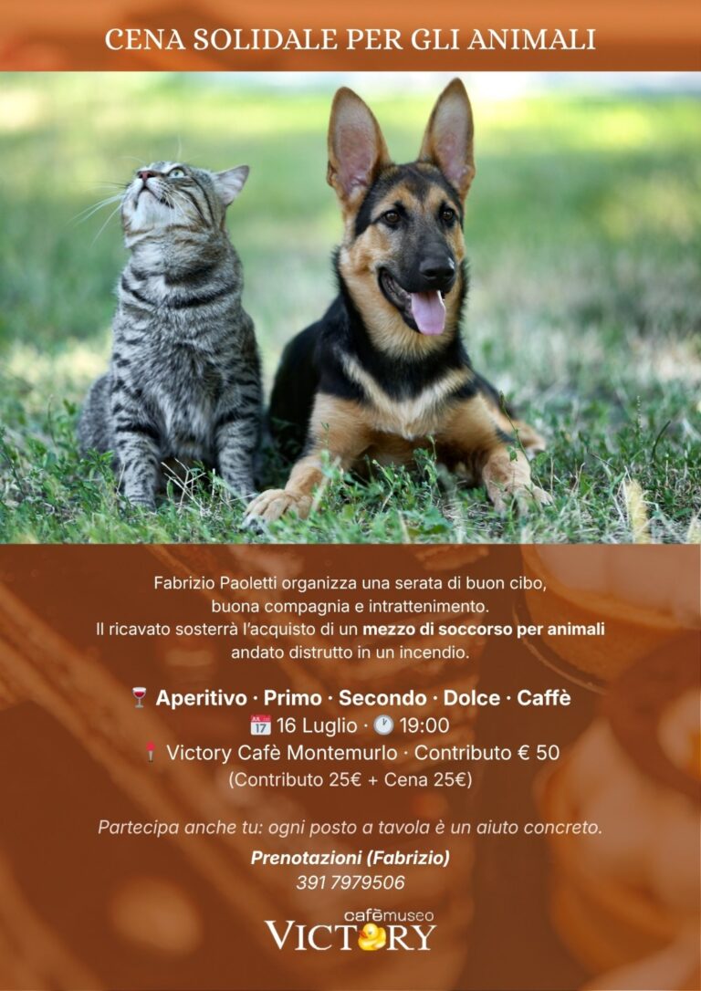 Al Victory Cafè Museo una cena per raccogliere fondi per l’acquisto di una Jeep da destinare al soccorso di animali