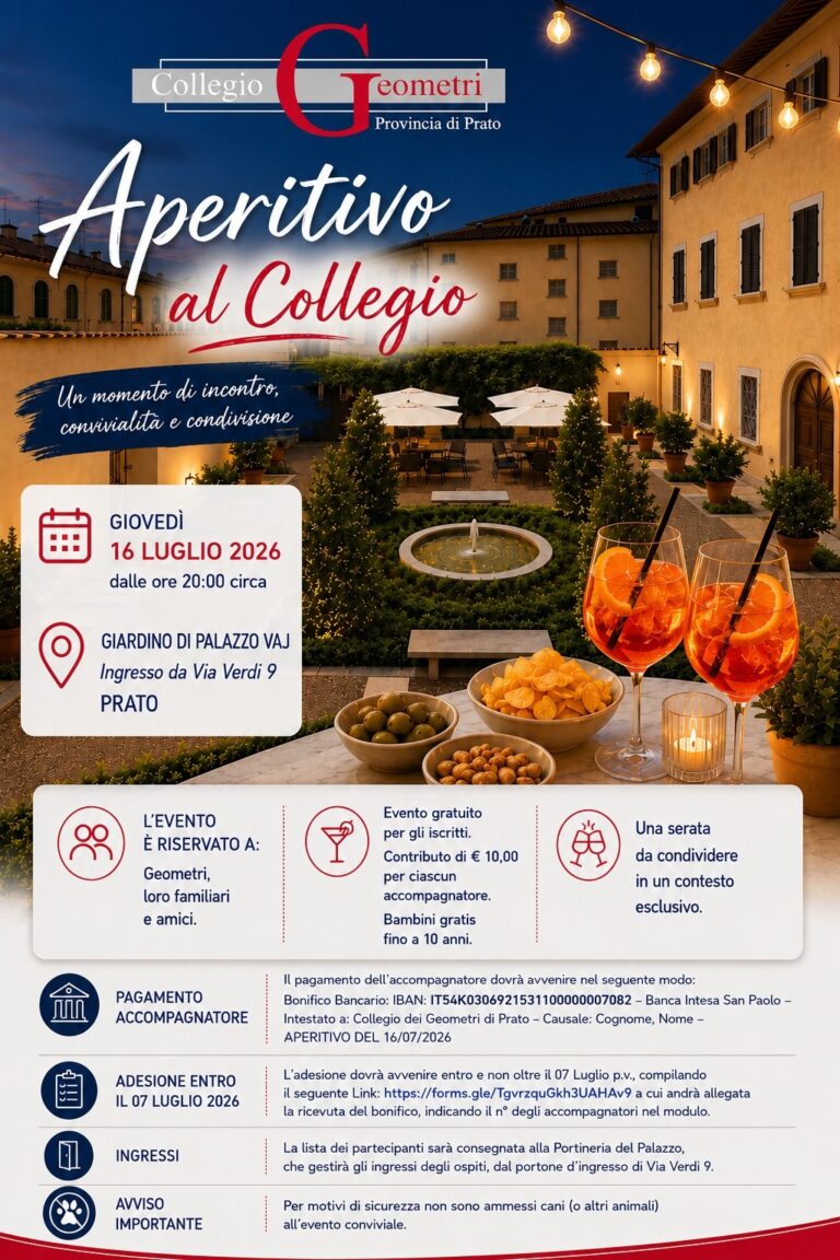 Il Collegio dei Geometri di Prato rinnova l’appuntamento con l’aperitivo estivo: una serata per rafforzare la comunità professionale