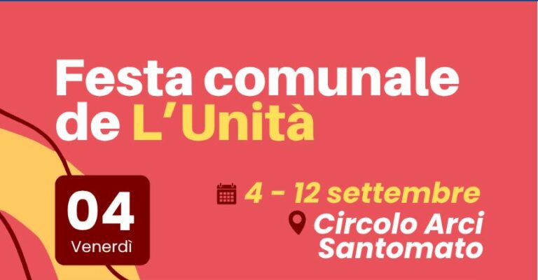 Al via domani la Festa comunale de L’Unità